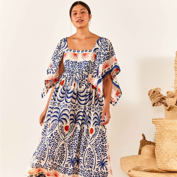 FARM Rio Dresses & Skirts - FARM Rio Vibrant Blue and Orange Patterned Maxi Dress